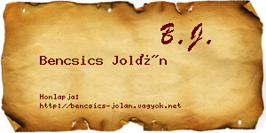 Bencsics Jolán névjegykártya